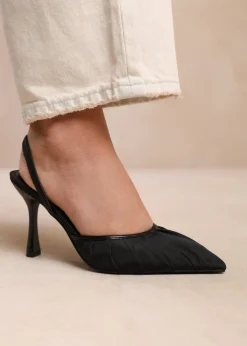 Where's That From Black Satin Maldives Pointed Toe Heels