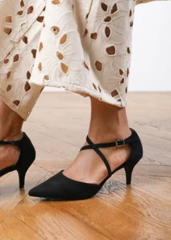 Where's That From Black Suede Seany Low Kitten Heel