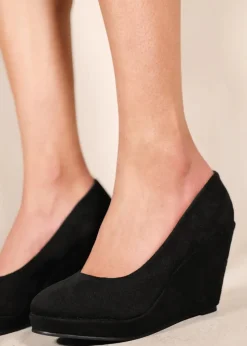 Where's That From Black Suede Luisa Platform Wedge Court Shoes