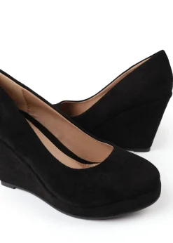 Where's That From Black Suede Luisa Platform Wedge Court Shoes