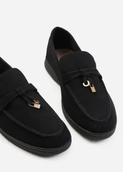 Where's That From Black Suede Pegasus Wide-Fit Slip On Loafers