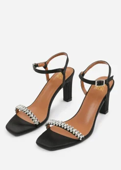 Where's That From Black Satin Nala Wide-Fit Strappy Block Heel