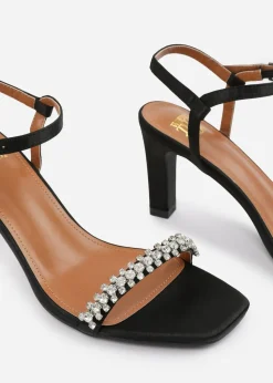 Where's That From Black Satin Nala Wide-Fit Strappy Block Heel