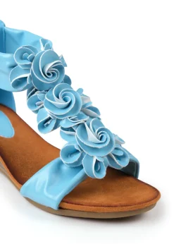 Where's That From Blue Pu Abilene Low Wedge Heel Sandals