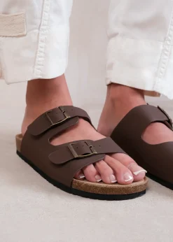Where's That From Brown Nubuck Willow Flat Sandals