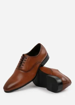 Where's That From Brown PU Nick Oxford Lace Up Work Dress Shoes
