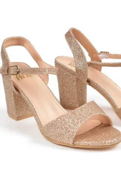 Where's That From Champagne Glitter Paityn Low Block Heel Sandals