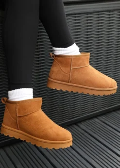 Where's That From Chestnut Faux-Suede Maple Faux Fur Slipper Boots