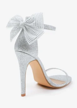 Where's That From Chicago Silver High Heel With Diamante Bow
