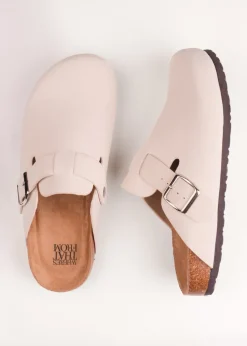 Where's That From Cream Nubuck Palm Closed Toe Flat Sandals