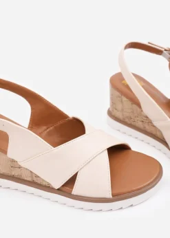 Where's That From Cream PU Qween Wedge Shoes