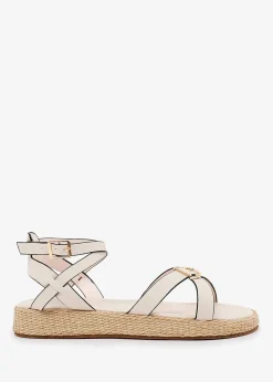 Where's That From Cream PU Alora Cross-Over Buckle Strap Sandals