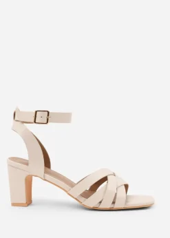 Where's That From Cream PU Caity Wide-Fit Triple Link-Chain Detail Sandals