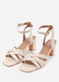 Where's That From Cream PU Caity Wide-Fit Triple Link-Chain Detail Sandals