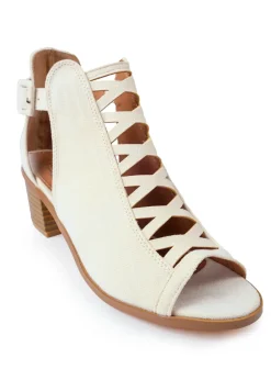 Where's That From Cream Suede Reydah Mid Block Heel Sandals