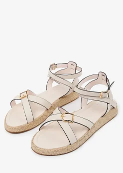 Where's That From Cream-PU Alora Wide-Fit Cross-Over Buckle Strap Sandals