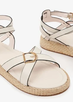 Where's That From Cream-PU Alora Wide-Fit Cross-Over Buckle Strap Sandals