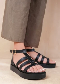 Where's That From Dubai Mid Platform Gladiator Strap Black