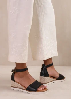 Where's That From Dusk Black Wide-Fit Wedge With Buckle Strap