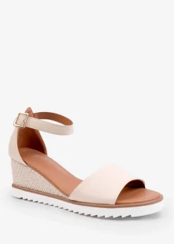 Where's That From Dusk Cream Extra Wide-Fit Buckle Strap Wedges