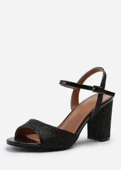 Where's That From Florence Black Glitter Mid-High Ankle Strap Heels