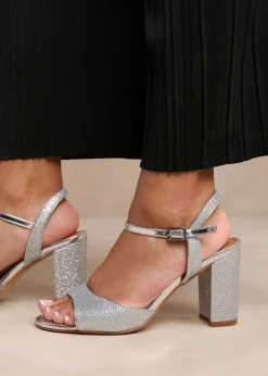 Where's That From Florence Silver Glitter Wide-Fit Mid High Heels