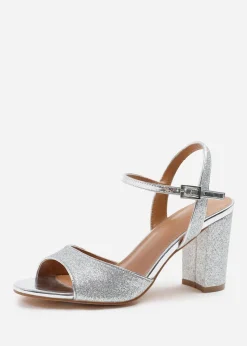 Where's That From Florence Silver Glitter Wide-Fit Mid High Heels