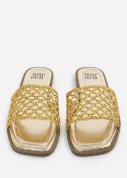 Where's That From Gold Chelsea Woven Strap Flat Sandals