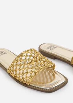 Where's That From Gold Chelsea Woven Strap Flat Sandals