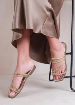 Where's That From Gold Dream Strappy Flat Sandals
