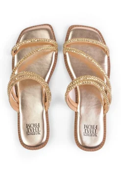 Where's That From Gold Dream Strappy Flat Sandals