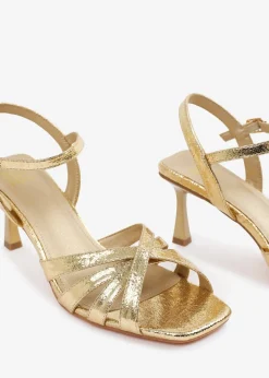 Where's That From Gold PU Torigh Cross-Over Multi-Strap Adjustable Buckle Heel