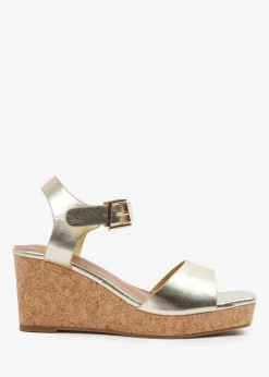 Where's That From Gold PU Giselle Wedge Sandals With Buckle-Ankle-Strap