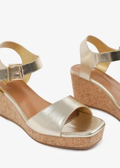 Where's That From Gold PU Giselle Wedge Sandals With Buckle-Ankle-Strap