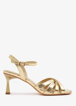 Where's That From Gold PU Torigh Wide-Fit Cross-Over Multi-Strap-Adjustable Buckle Heel