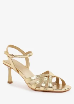 Where's That From Gold PU Torigh Wide-Fit Cross-Over Multi-Strap-Adjustable Buckle Heel