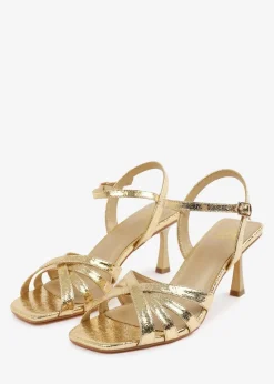 Where's That From Gold PU Torigh Wide-Fit Cross-Over Multi-Strap-Adjustable Buckle Heel