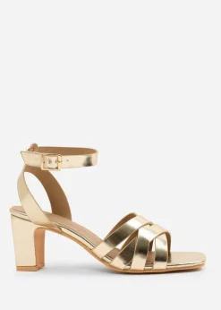 Where's That From Gold PU Caity Wide-Fit Triple Link-Chain Detail Sandals
