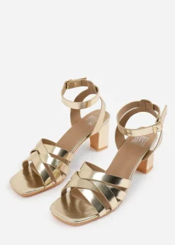 Where's That From Gold PU Caity Wide-Fit Triple Link-Chain Detail Sandals