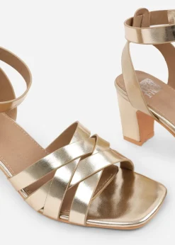 Where's That From Gold PU Caity Wide-Fit Triple Link-Chain Detail Sandals