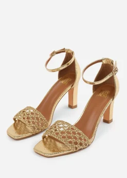Where's That From Gold PU Naia Wide-Fit Strappy Block Heel