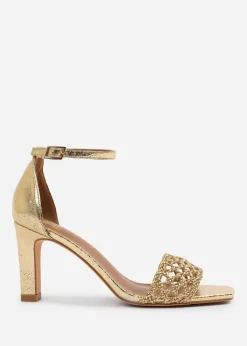 Where's That From Gold PU Naia Wide-Fit Strappy Block Heel