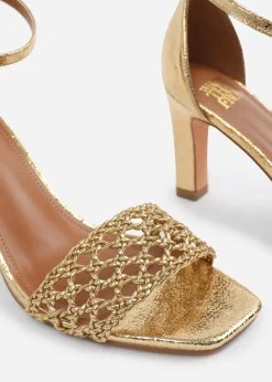 Where's That From Gold PU Naia Wide-Fit Strappy Block Heel