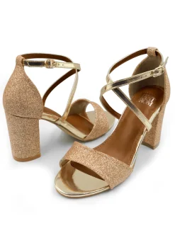 Where's That From Gold Ruth Mid High Block Heel Sandals