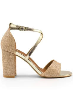 Where's That From Gold Ruth Mid High Block Heel Sandals