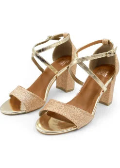 Where's That From Gold Ruth Wide Fit Block Heel Sandals
