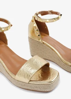 Where's That From GoldPU Presley Wedge Sandals With Gladiator Ankle-Strap