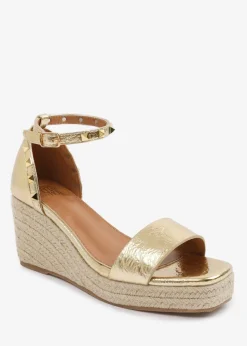 Where's That From GoldPU Presley Wedge Sandals With Gladiator Ankle-Strap