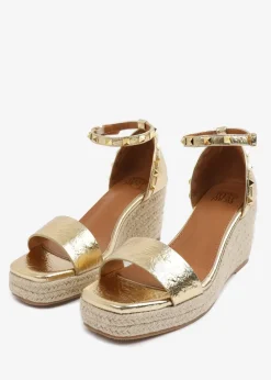 Where's That From GoldPU Presley Wedge Sandals With Gladiator Ankle-Strap
