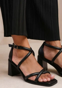 Where's That From Illinois Black Cross Over Multi Strap Heels